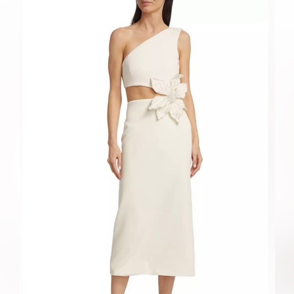 PatBO Flower Applique Midi Dress in Ivory - Picture 11 of 13